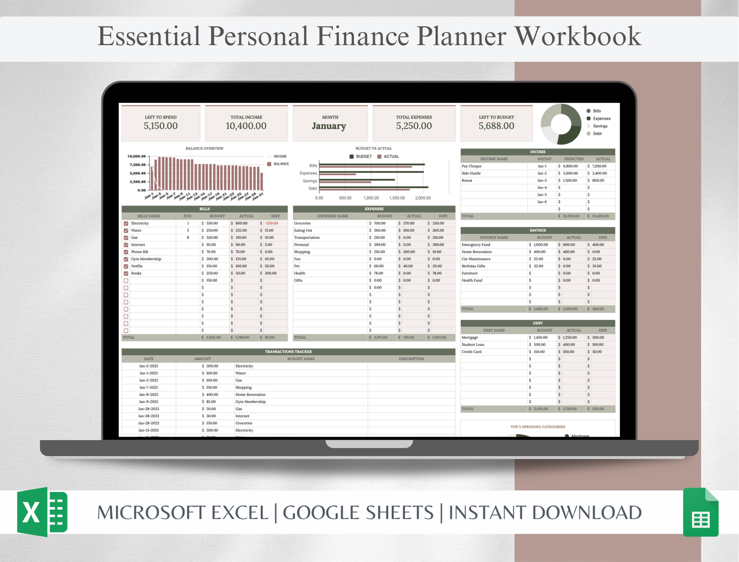 Wealth Essentials (Essential) Personal Finance Planner Workbook (Digital)